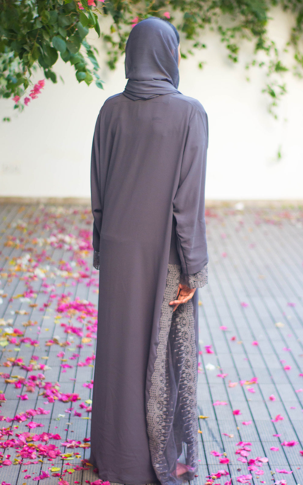 Georgette Abaya with Lace & Organza Detailing