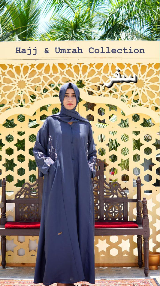 Button Down Embroidered Abaya with Front Pockets – Laser Naada Fabric