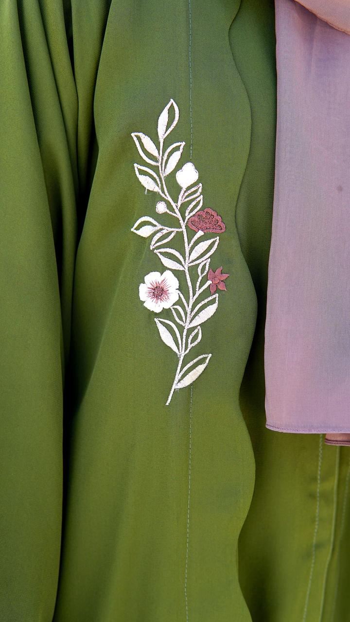 Emira Embroidered Scallop Abaya – Korean Georgette Front Open Gown Style