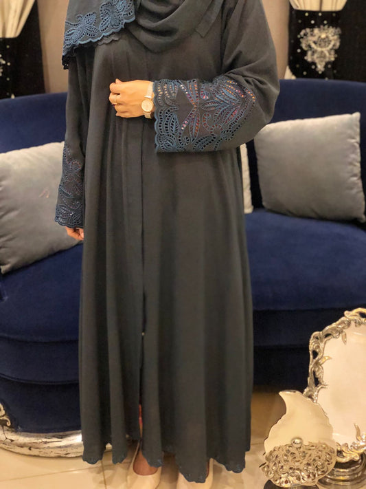 Embroidered Elegance Abaya – Soft Laser Naada